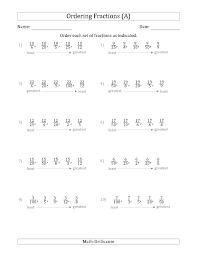 The Ordering Sets Of 5 Positive Fractions With Like Numerators A Math Worksheet From The Fractions Worksheet Page At Math Dr Sekolah Dasar Matematika Sekolah