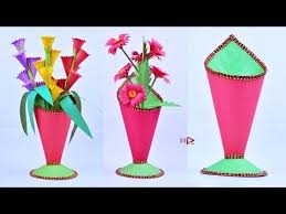 Paper Cone Shaped Flower Pot Easy How To Make Beautiful Flower Vase At Home Diy Craft Ideas Youtube Flower Vase Diy Paper Flower Vase Diy Vase