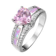 Cute Heart Pink Sapphire Jewelry Hot Pink Fire Opal Women Wedding Ring Anel White Cz Gold Fil Pink Sapphire Jewelry Pink Sapphire Ring Engagement Fashion Rings