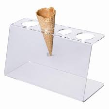 Various of ice cream flavor in cones setup on dark stone background. Acrylic Ice Cream Cone Holder Wafer Holder 3 Compartments Delight
