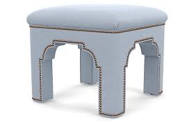 Bunny Williams Taj Ottoman In Light Blue Suede Bunny Williams Home Ottoman Blue Suede