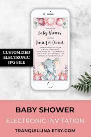 Elephant Baby Shower Evite Electronic Baby Shower Invite Pink Etsy Baby Shower Invitation Cards Baby Shower Invitations Elephant Baby Shower Invitations