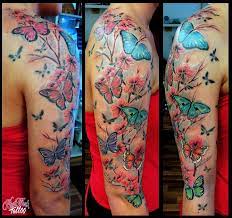 Butterflys And Cherry Blossom By Camosarttattoo On Deviantart Butterfly Sleeve Tattoo Cherry Blossom Tattoo Butterfly With Flowers Tattoo