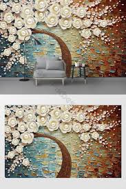 Modern Three Dimensional Relief Oil Painting Rose Pearl Tv Background Wall Decors 3d Models Psd Free Download Pikbest Simple Wall Paintings Painting Wallpaper Oil Painting Background