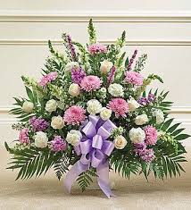 Heartfelt Tribute Lavender White Floor Basket Arrangement In 2020 Flower Arrangements Diy Funeral Floral Arrangements Funeral Floral