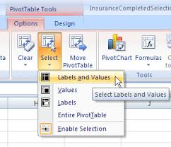 how to select parts of excel pivot table