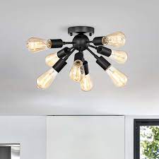 This flush mount ceiling light fixture with the unique sputnik design is the perfect decoration for the modern or farmhouse home, adds industrial style elements to update for home decoration. Lorena 22 1 5 Sputnik Antique Black 8 Light Industrial Flush Mount N A