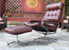 Maybe you would like to learn more about one of these? Very Comfortable And Stylish Stressless Recliner And Ottoman In Leather By Ekornes Of Norway Both Chair And Ottoman Swivel 360 Degrees Chair Reclines Nearly Fully Horizontal For Ultimate Comfort Original Leather Upholstery