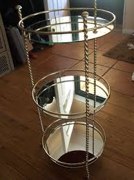 Shabby Vintage Round 3 Tier Table Gold Metal Mirror Shelves Night Stand Plants Ebay Mirror With Shelf Metal Mirror Mirrored Nightstand