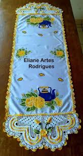 Caminho De Mesa De Tecido Com Barrado De Croche Trilho Mesa Caminho Pintado Com Barrado Coracao Tapetes De Croche Coruja Panos De Cozinha De Croche Bicos De Croche Simples
