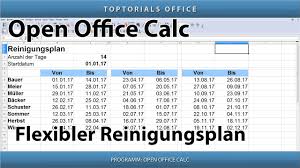 Die vorlagen sind ideal um die reinigungsarbeiten. Flexiblen Reinigungsplan Putzplan Erstellen Openoffice Calc Youtube