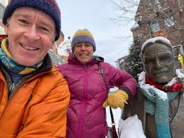 Took a tour out to Almonte to visit Dr. James Naismith who is waiting  patiently for the finishers of the 2024 Log Driver's Waltz Grand Départ. He  was wearing two scarves but