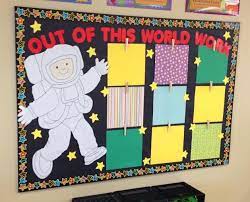 It's a wonderful analogy to give to our students and can be used in lots of creative ways. Space Theme Bulletin Board Reach For The Stars Space Theme Classroom Space Classroom Outer Space Themed Classroom