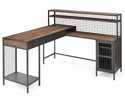 Better Homes Gardens Lindon Place L Shaped Desk With Cage Vintage Oak Finish Walmart Com L Shaped Desk Better Homes Gardens Better Homes