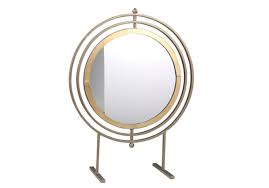 This Mirror Elevates Table Top Decor With Its Tasteful Design Its Sleek Form Features Two Thin Circles Outlining A Gold Rim In 2020 Metal Table Top Metal Table Mirror