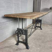 in hoogte verstelbare industriele tafel met zonverbrand oud eiken blad dt03 5 industriele tafel tafel industriele eettafels