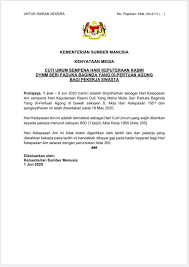 Sila rujuk kalendar cuti umum di bawah untuk rujukan anda. Cuti Umum Sempena Hari Keputeraan Rasmi Kementerian Pertahanan Malaysia Facebook