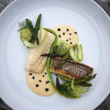 Ryne Harwick On Instagram Pan Roasted Black Bass Charred Asparagus Cucumber Poached In Chardonnay And Fire Roasted Lemon Beef Recipes Food Cooking Recipes