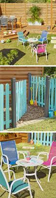 Paint Fences Bright Colours To Section Off A Children S Area In Your Garden Add Some Bright Coloured Chairs And Sma Fence Paint Backyard House Backyard Fences