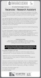 Research Assistant At Sri Lanka Technological Campus Sltc Career First Research Assistant Government Jobs Research