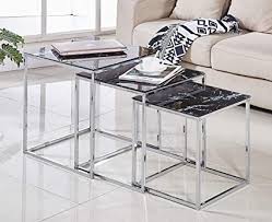 It is a contemporary end table that has got a square glass top and brushed chrome black rectangular base. Generies Nest Of Tables 3 White Black Marble Effect Tempered Glass Square Coffee Tables With Chrome Legs For Living Room Bedroom Coffee Sofa Side Black Marble Effect Amazon Co Uk Kitchen Home