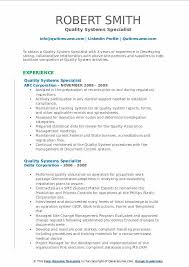 Quality Systems Specialist Resume Samples Qwikresume