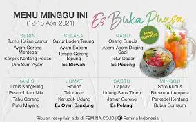Ternyata menu buka seperti ini sudah cukup untuk menghilangkan dahaga dan membuat tubuh menjadi segar kembali. Daftar Menu Mingguan 12 18 April 2021 Es Buka Puasa