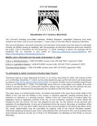 CITY OF SPOKANE REGARDING CITY COUNCIL MEETINGS City Council's standing  committee meetings, Briefing Sessions, Legislative Se