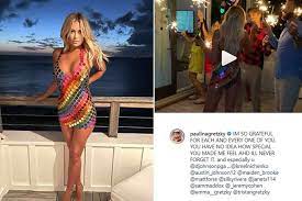Paulina gretzky's 32nd birthday celebration weekend in the bahamas was highlighted by a trip to the golf course and capped off when she busted out a dress made of metal for the official birthday party. Paulina Gretzky S Sexy Rainbow Dress On 32nd Birthday Shines