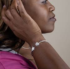 110 West Indian Bangle Made in Sterling Silver .925 With Hibiscus Flower  and Steel Pan Heads and Diamante Pattern