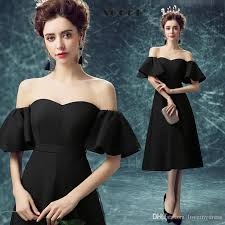 Elegant Black Formal Dress Cocktail Gown Cheap Off Shoulder Neck Tea Length Custom Made Women Modern S Fashion Fashion Clothes Women Off Shoulder Evening Dress
