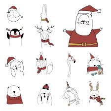 How to draw christmas animals. Download Premium Vector Of Hand Drawn Animals Enjoying A Christmas Holiday Hand Drawn Christmas Cards Christmas Doodles Christmas Drawing