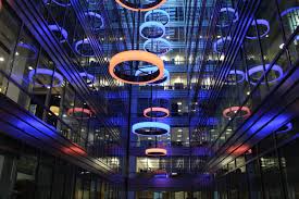 Bespoke Atrium Light Feature Commercial Office Lighting Broadgate West The Light Lab Office Lighting Design Industrial Lighting Design Light Architecture