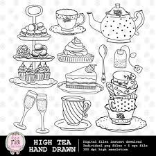 High Tea Afternoon Tea Time Teapot Teacups Cake Handdrawn Hand Drawn Doodles Bundle Png Clipart For Stickers Planner Coloring Digital S How To Draw Hands High Tea Doodles