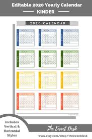 Editable 2020 Excel Yearly Calendar Template Printable Modern Annual Wall Calendar Kinder In 2020 Calendar Template Yearly Calendar Template Excel Calendar Template
