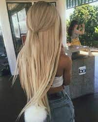 Hair Long Straight Blonde Highlights Half Pony Updo Curls Waves Natural Hair Styles Long Hair Styles Hairstyle