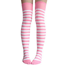 Don't wait to look great. Pink White Striped Thigh Highs Striped Thigh High Socks Thigh High Socks Pink Socks