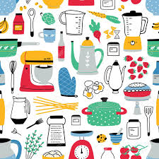 Check spelling or type a new query. Colorful Seamless Pattern With Cooking Tools On White Background Backdrop With Kitchen Utensils For Homemade Meals Preparation Vector Illustration In Flat Style For Textile Print Wrapping Paper Royalty Free Cliparts Vectors And