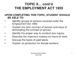 Section 12 of employment act 1955 : Ppt Topic 8 Cont D The Employment Act 1955 Powerpoint Presentation Id 6175408
