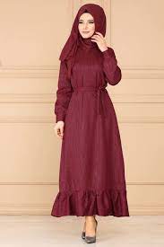 Modaselvim Elbise Etegi Firfirli Simli Elbise 4258bs198 Bordo Dresses High Neck Dress Fashion