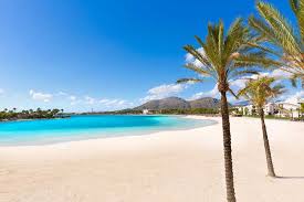 Strandgangers in spanje hoeven dan toch geen mondmasker te dragen tijdens het zonnebaden. Spanje Mallorca Strand Palm V2c2