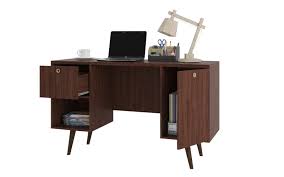 Edgar Mid Century 1 Drawer Dark Brown Office Desk By Manhattan Comfort