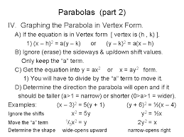 However, if you need to draw the graph of a parabola, the vertex form is more convenient. Parabolas Part 2 I Vertex Form Of A
