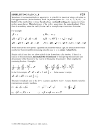 However, if our denominator has another number plus or. Simplifying Radicals Cpm Educational Program