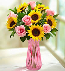 Toss out everything you know about sunflowers: Sunflowers And Pink Roses Novocom Top