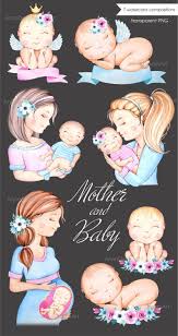 Newborn Baby Clipart Watercolor Illustrationsmothers Etsy In 2020 Baby Girl Clipart Baby Girl Drawing Baby Scrapbook Album