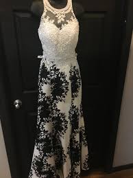 Beautiful 2 Piece Prom Dress White Lace Top And A White Skirt With Black Floral Pattern Bottom Piece Prom Dress Prom Dresses 2 Piece Prom Dress