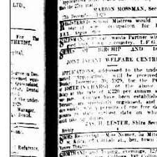 Check spelling or type a new query. 18 Dec 1929 Classified Advertising Trove