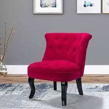Accent chairs, red living room chairs : Amazon Com Red Upholstered Chair Jane Tufted Velvet Armless Accent Chair With Black Birch Wood Legs Red Kitchen Dining