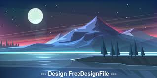 Night Mountain Landscape On Lake Vector Illustration Free Download